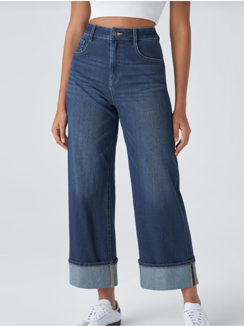 NWT Halara Flex™ High Waisted Pockets Rolled Hem Wide Leg Jean XS